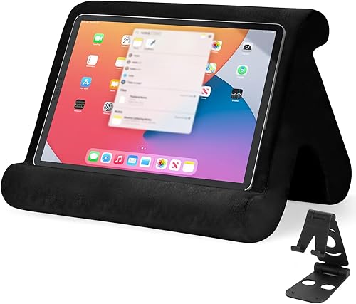 Soporte universal multiángulo para tableta, soporte suave con soporte de teléfono negro para regazo, rodilla, sofá y cama, compatible con iPad Pro