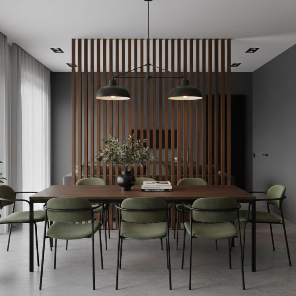 Set da 6 Listelli Decorativi per Muro, Soffitto, Divisori, da 4,​5x6x300 cm, color Teak, Personalizzabile, Nuovo Sistema di Fissaggio Tension-​PRO