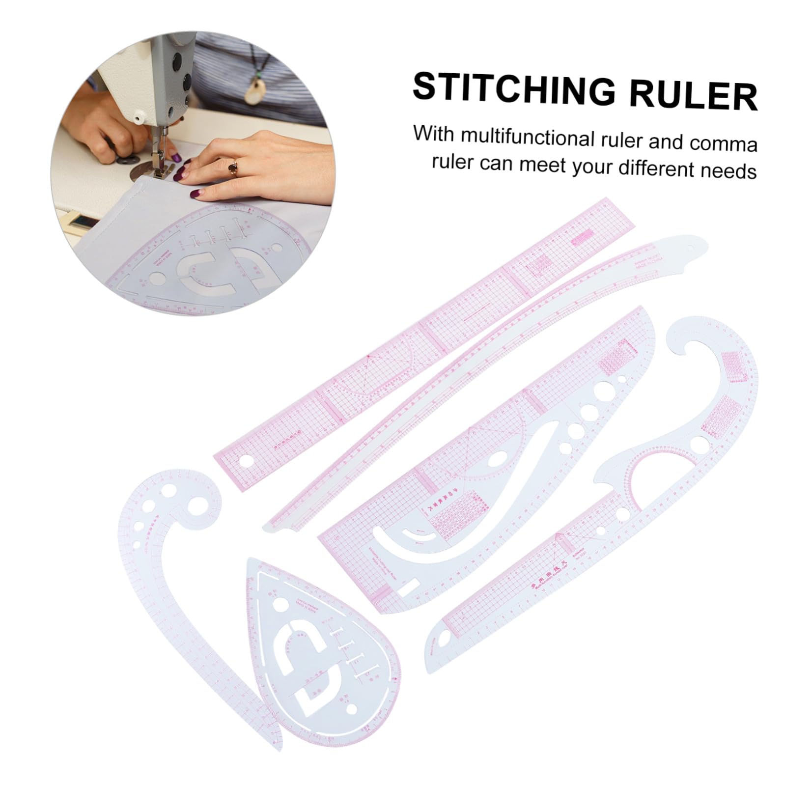 Abaodam Juego de 6 Reglas de Corte para Muestras de Ropa, Herramienta de Medición de Costura Multifuncional, Regla de Curva para Patronaje y Corte Textil, Resistente y Precisa para DIY