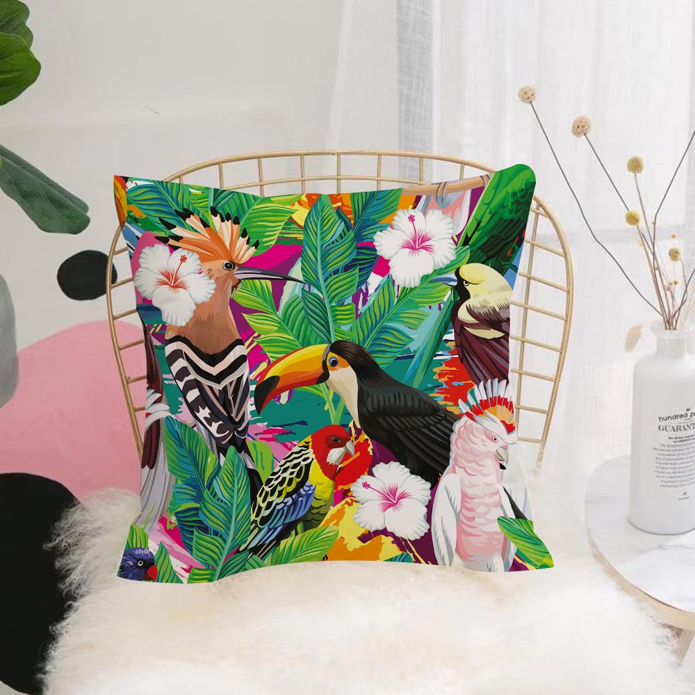 Hyosxw Seamless Sition Of Tropical Bird Toucan Parr - A3 Cushion Cover,Throw Pillow Case Home Decorative For Living Room Bedroom Sofa Chair 18X18 Inch,Seamless Sition Of Tropical Bird Toucan Parrot Hoopoe And Palm Leaves With Whit,Pillowcase 45X45cm