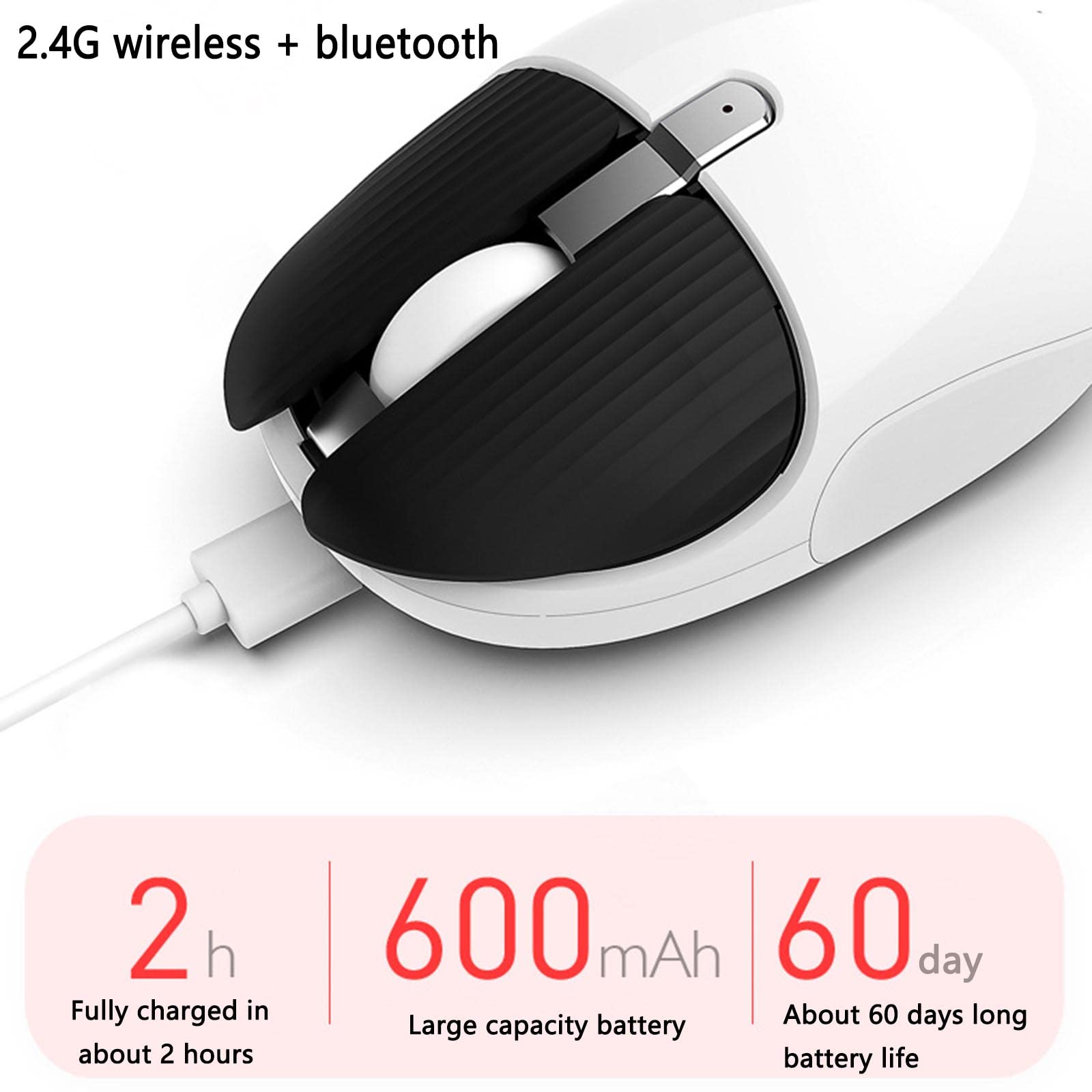 Mysz Bezprzewodowa mysz do laptopa USB do gier Bluetooth ergonomiczna mysz urządzenie wskazujące fotoelektryczny akumulator dla dziewczynek odbiornik magnetyczny gniazdo do przechowywania(Roze)