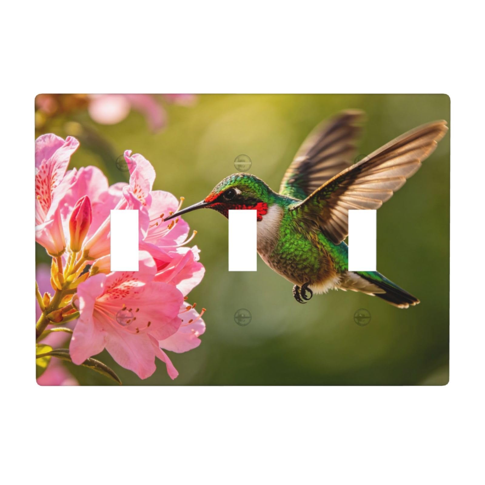 Green Hummingbird 3 Gang Switch Plate Cover-Unbreakable Polycarbonate Wall Plate, Heat Resistant Toggle Switch Decor for Home