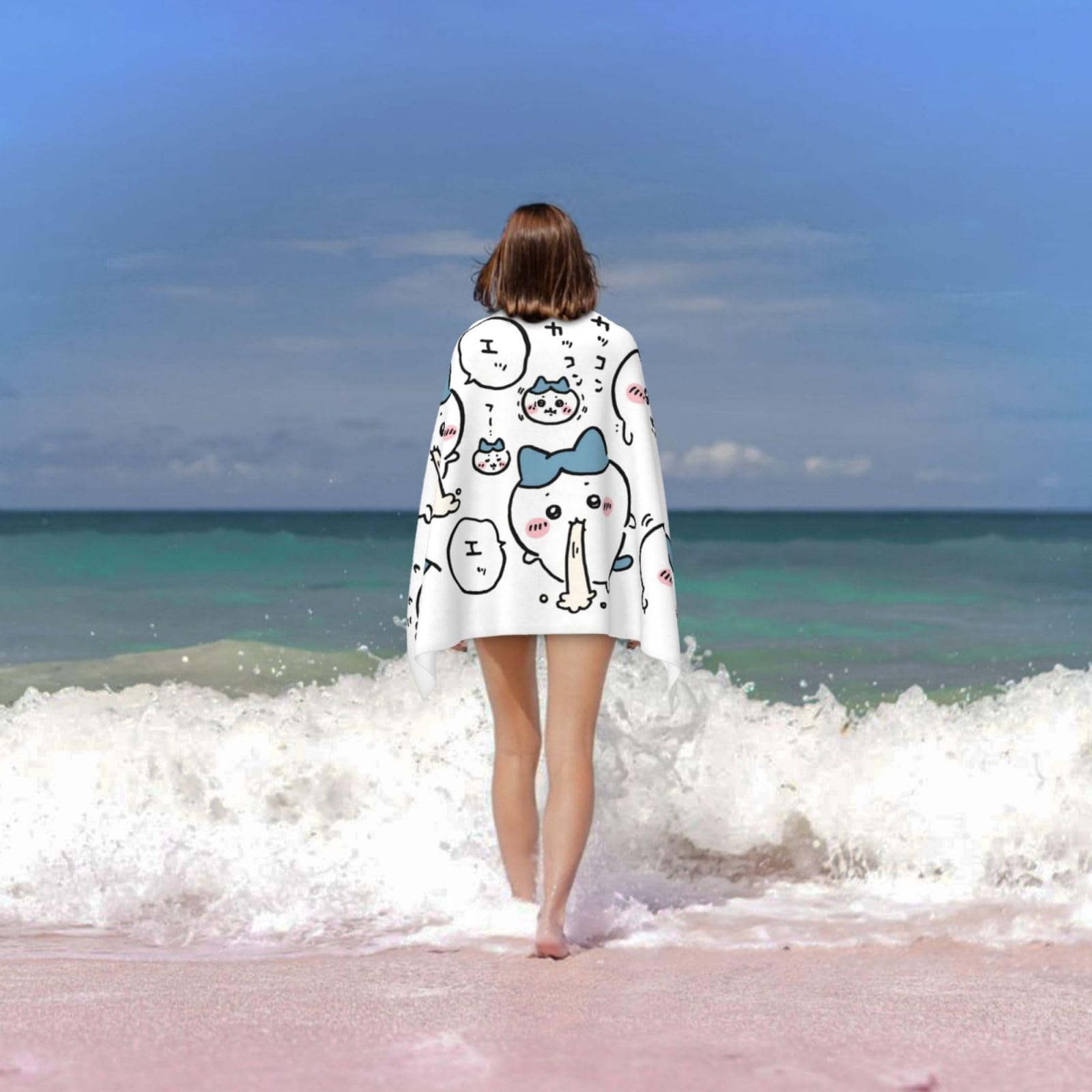 Amazon｜バスタオル ちいかわ ハチワレ ビーチタオル フェイスタオル