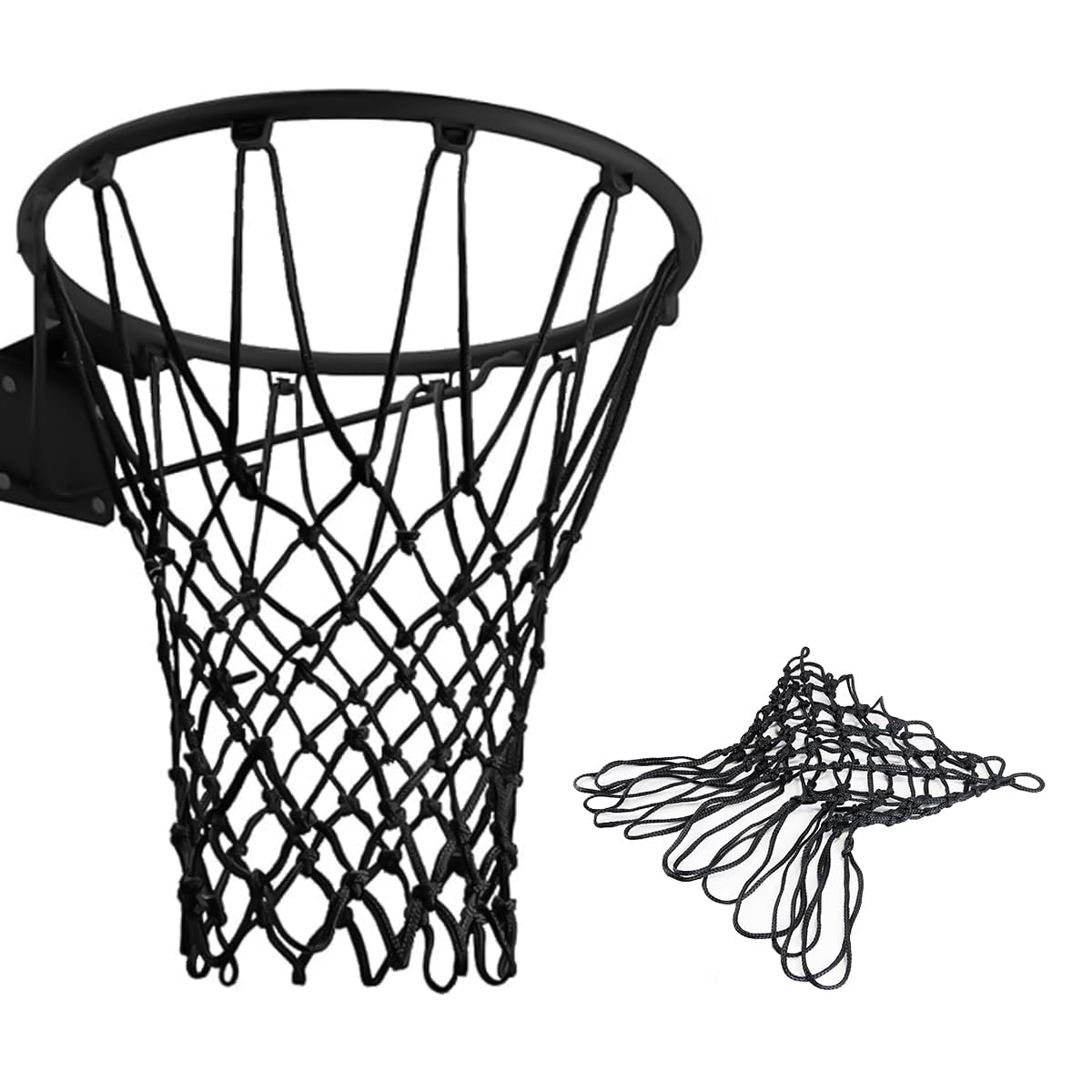 Filet de Basket de Remplacement Robuste, de qualité Professionnelle, adapté aux terrains extérieurs et intérieurs, avec cerclage Standard, résistant aux intempéries et Anti-Fouet.