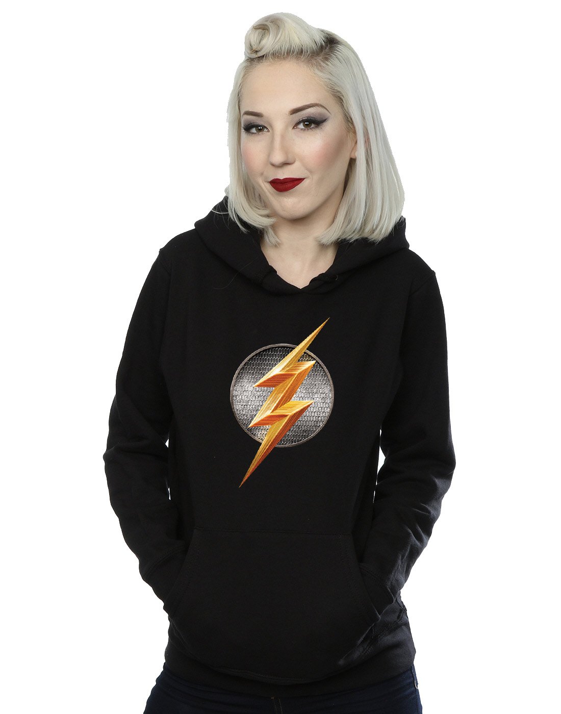 DC Comics Women's Justice League Movie Flash Emblem Hoodie Small Black