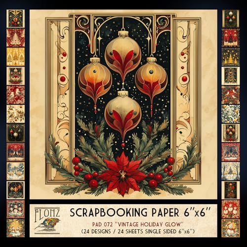 Papier de scrapbooking Noël rétro 15x15 cm pour album photo et carnet de voyage Vintage Holiday Glow