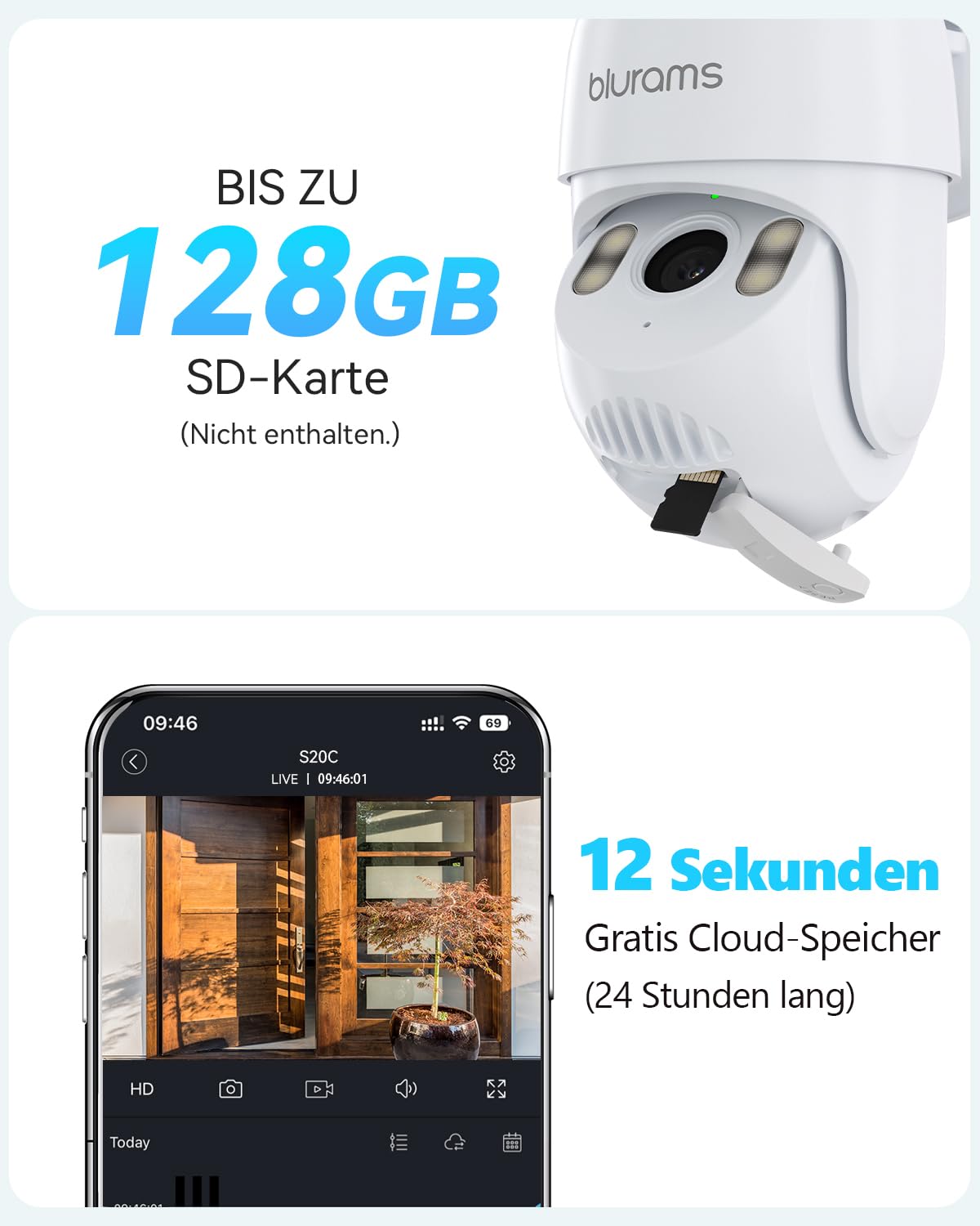 blurams 2K 3MP Überwachungskamera Aussen WLAN - Kamera Überwachung Outdoor mit 5GHz & 2.4GHz WiFi, 360 Grad, Kabelgebunden, Nachtsicht, IP66 Wetterfest