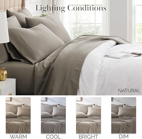 Miniatura 4 de Ropa de cama fina Southshore Aspen Springs, 6 piezas, juego de sábanas con bolsillo extra profundo de 21 pulgadas, Microfibra, Gris topo oscuro,