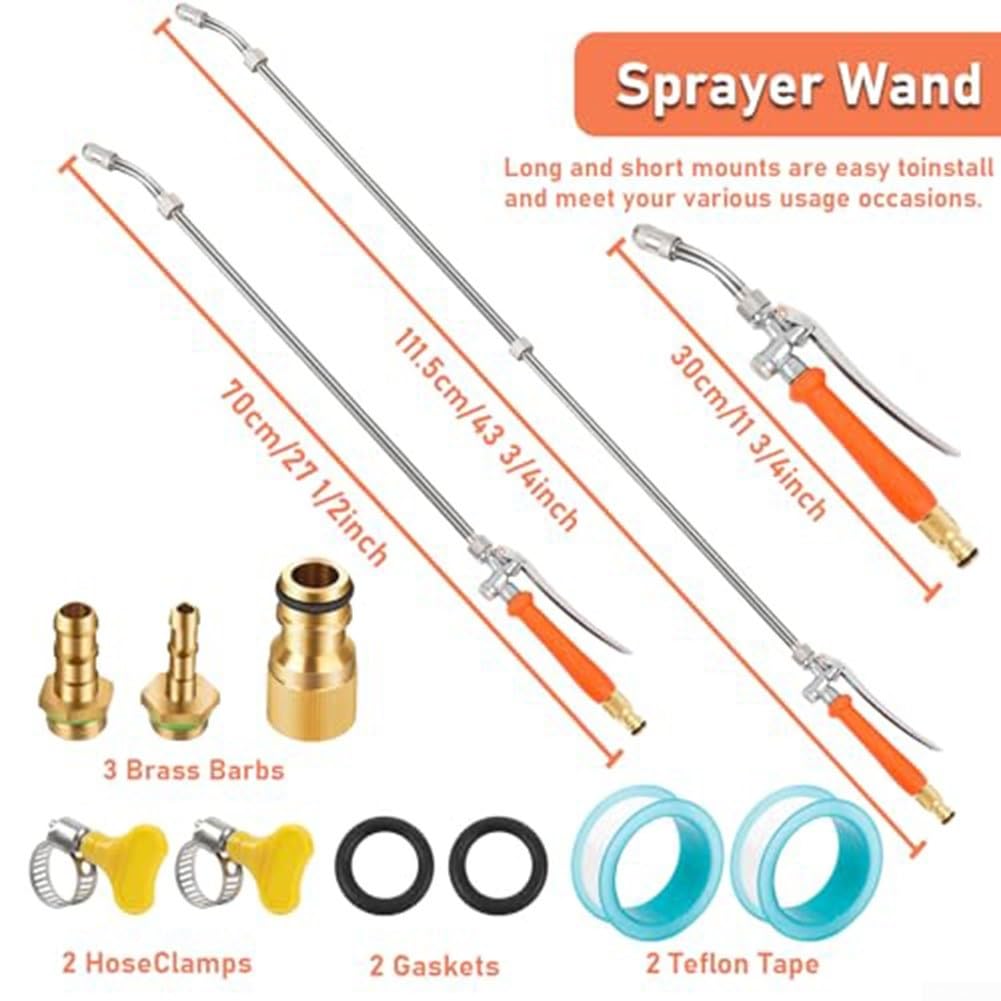 44Inch Barb Type Spray Rod Replacement, Stainless Steel Spray Rod With Brass Barb Connectors, Built In Shut Off Valve, Adjustable Nozzle For Gardens, Weeds, Agricultural Spray Wands