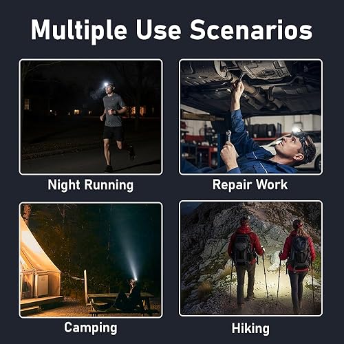 Miniatura 6 de Leadlamp - Linterna LED para faros delanteros, ultra brillante, recargable, 8 modos, luz blancaroja, impermeable