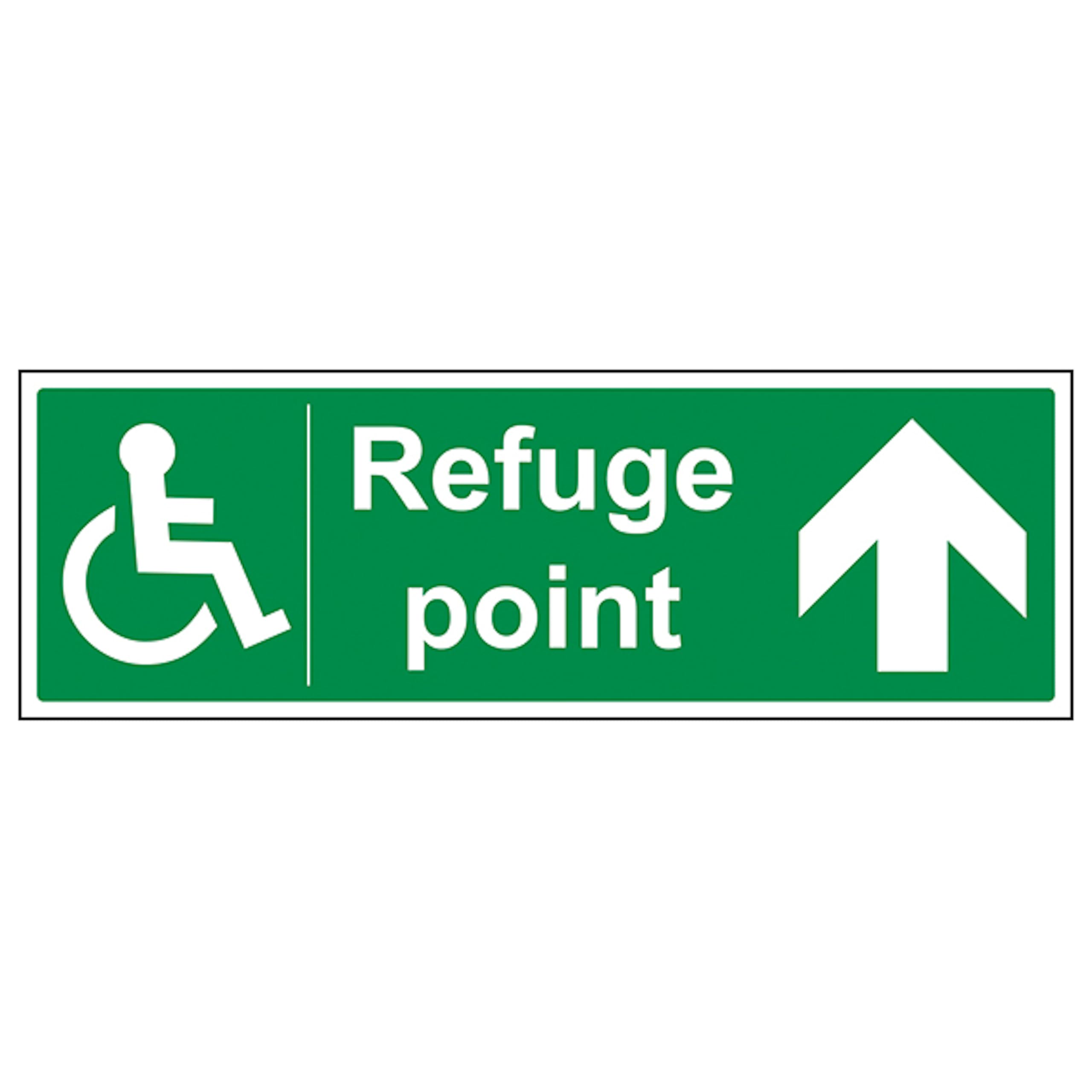 V Safety Refuge Point Arrow Up - Landscape 450 x 150 mm - 2mm Rigid Plastic Safety Sign
