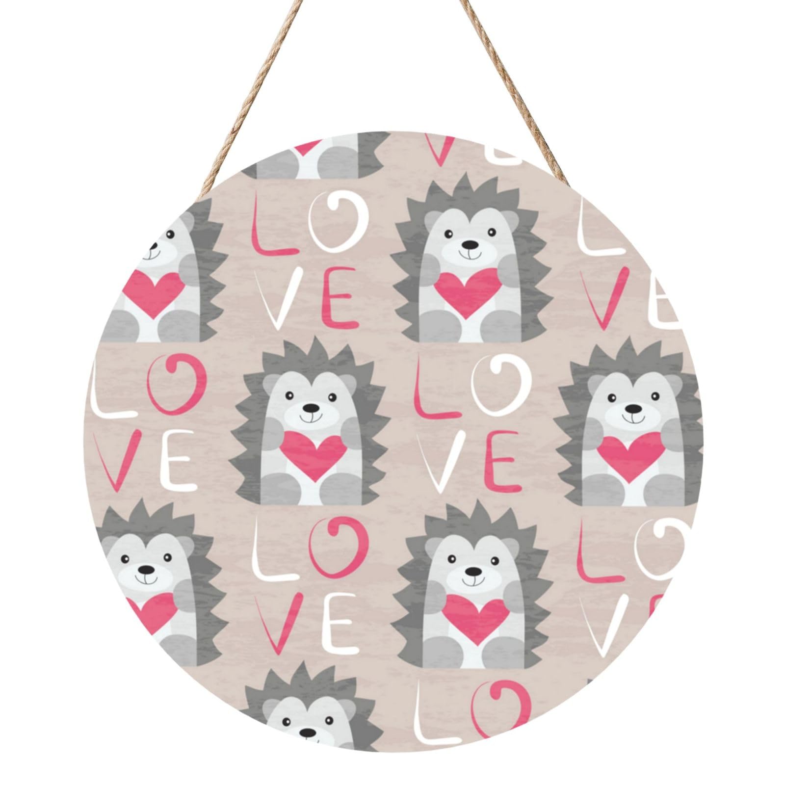 InOmak Hedgehog With Heart Love, Round Wood Panel Painting 12 in, Wall Hanging Painting For Home