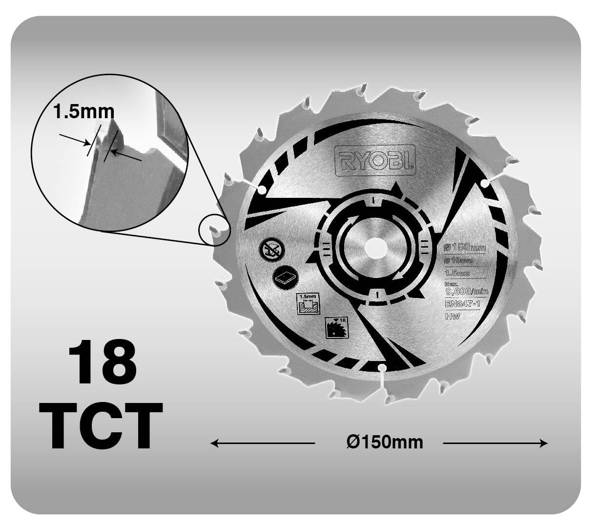 RYOBI R18CSP-0 Scie Circulaire Sans Fil 18V ONE+ – Coupe Bois et Panneaux, Lame 150 mm, Réglage Profondeur & Biseau 0-50°, Ergonomique – Sans Batterie ni Chargeur