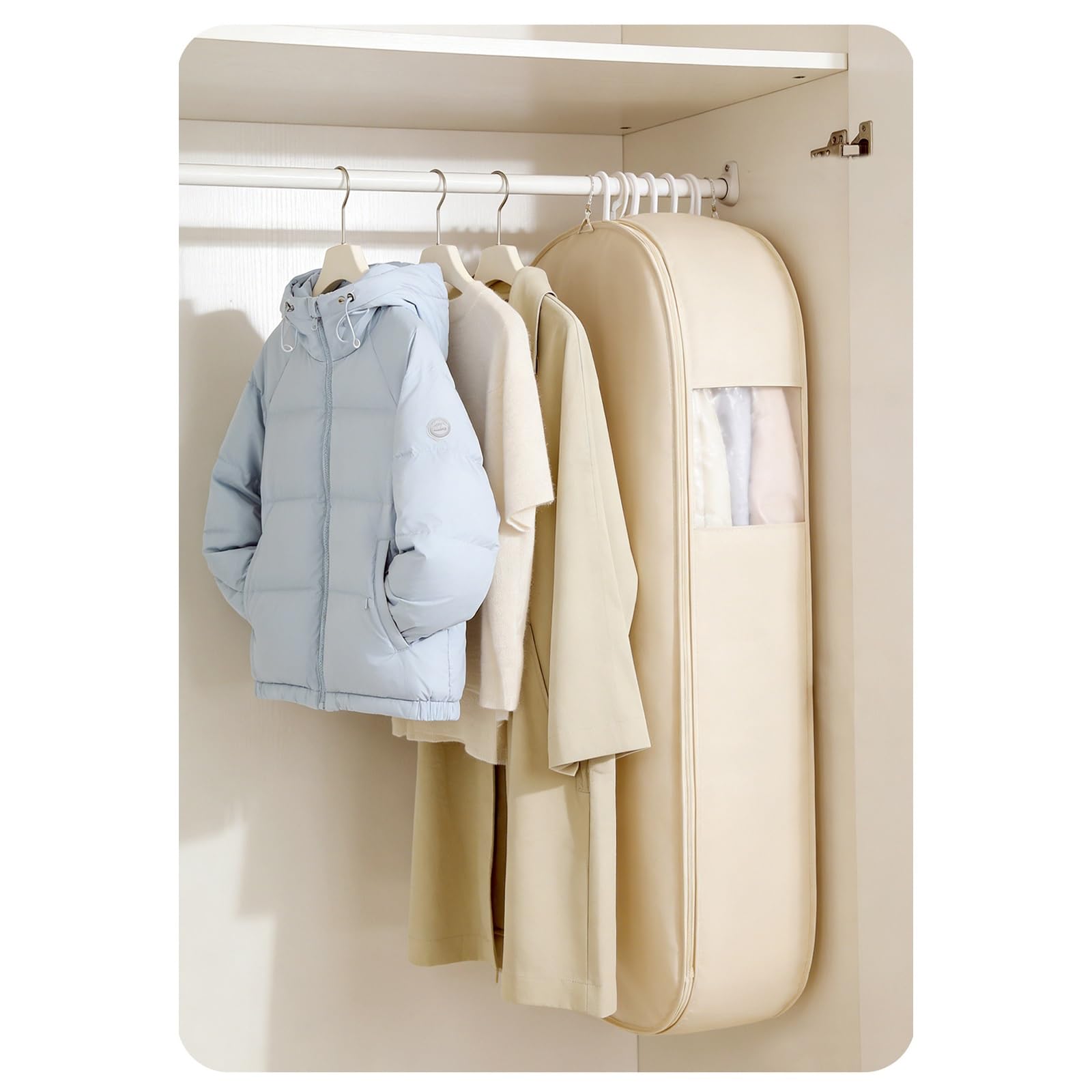 Fundas Abrigos para Colgar, Fundas Ropa con Cremallera que Ahorra Espacio, Bolsas Protectoras para Abrigos de Plumón y Trajes(White,58 * 40 * 130cm/23 * 16 * 51in)