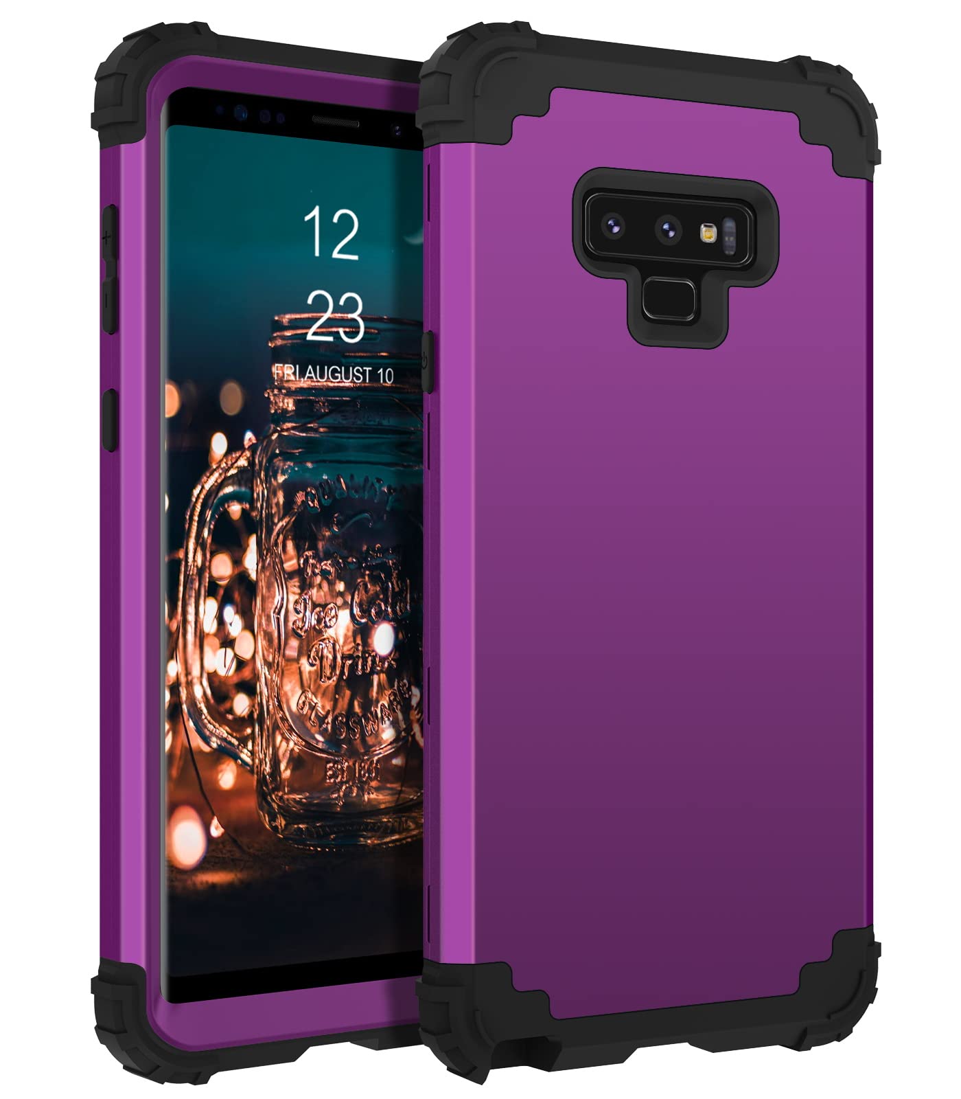 BENTOBEN Galaxy Note 9 Case, Phone Case Samsung Note 9, Heavy Duty 3 in 1 Full Body Rugged Shockproof Hybrid Hard PC Soft Rubber Bumper Drop Protective Girls Women Boye Men Cover, Deep Purple/Black