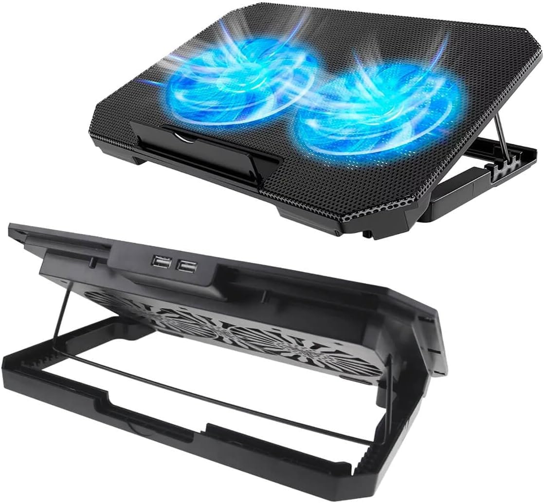 Base Notebook Cooler 2 Ventoinhas Ajustável com LED, Ergonômica, USB, Silenciosa,