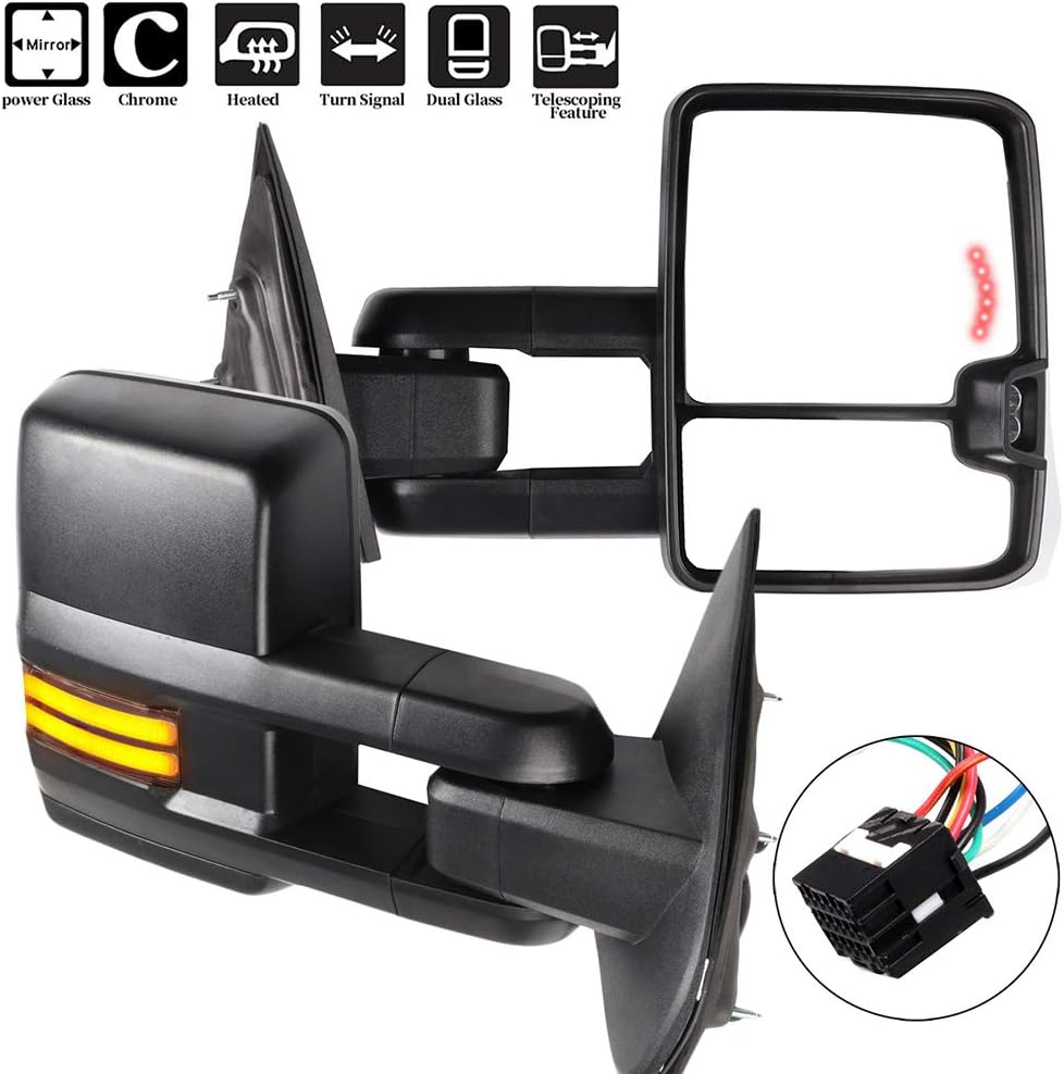 Blасk Frіdау - 50% оƒƒ OCPTY Towing Mirrors with Power Heated Left Right Side Tow Mirrors Compatible with for Chevy 2014-2018 for GMC 2014-2018 with Running Lamp Reversing Lamp Black housing