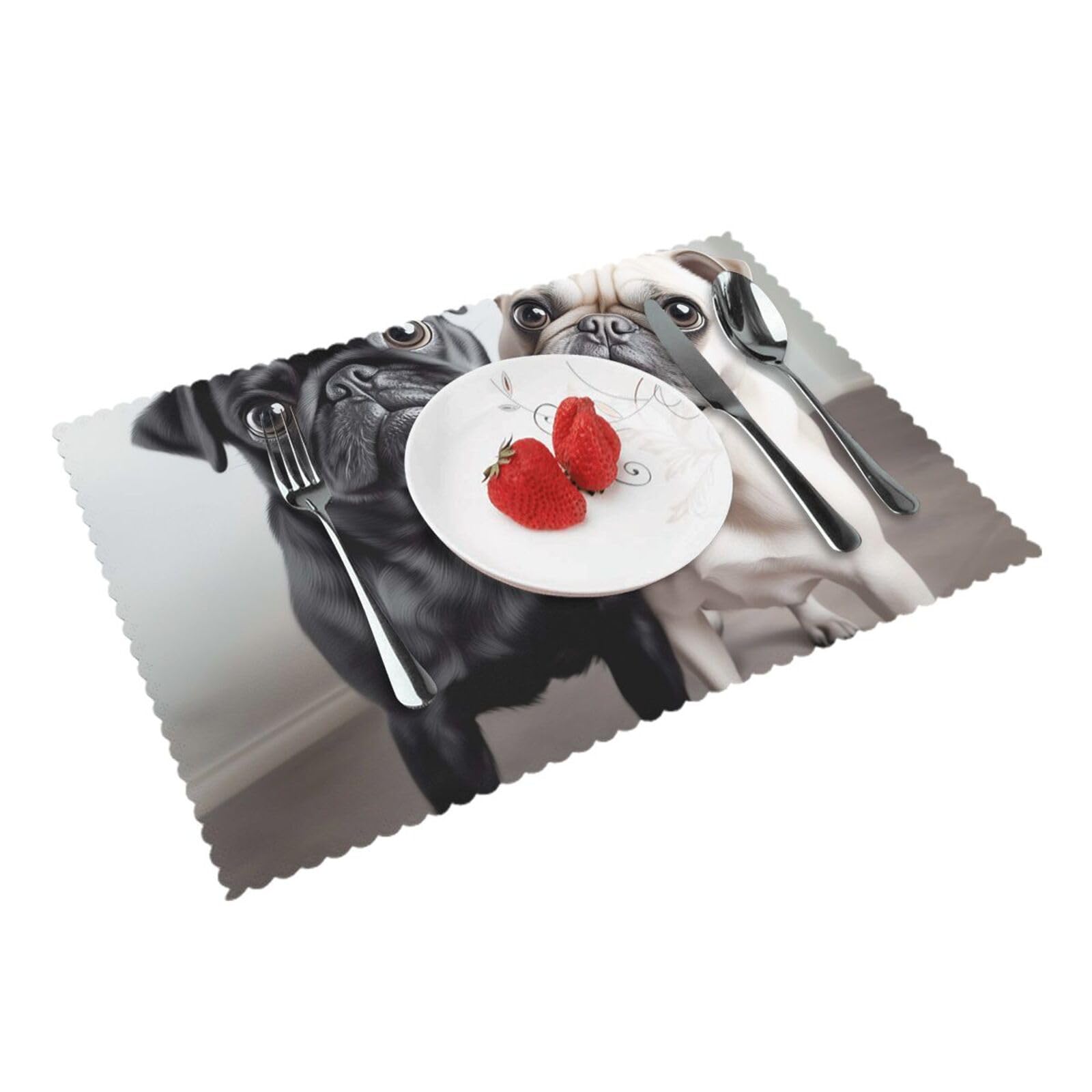 Placemats Set of 4 Heat Resistant Non-Slip Place Mats for Dining Table Cute Black Pug Dog Placemats Washable Woven Table Mats Wipeable Placemat for Kitchen Decoration 30 x 45 cm