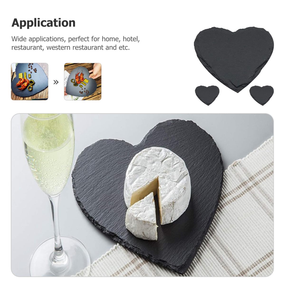 Set 3 Piatti da Dessert Piastra Multiuso per Conservazione Cibo in Ardesia Nero a Forma di Cuore per Casa