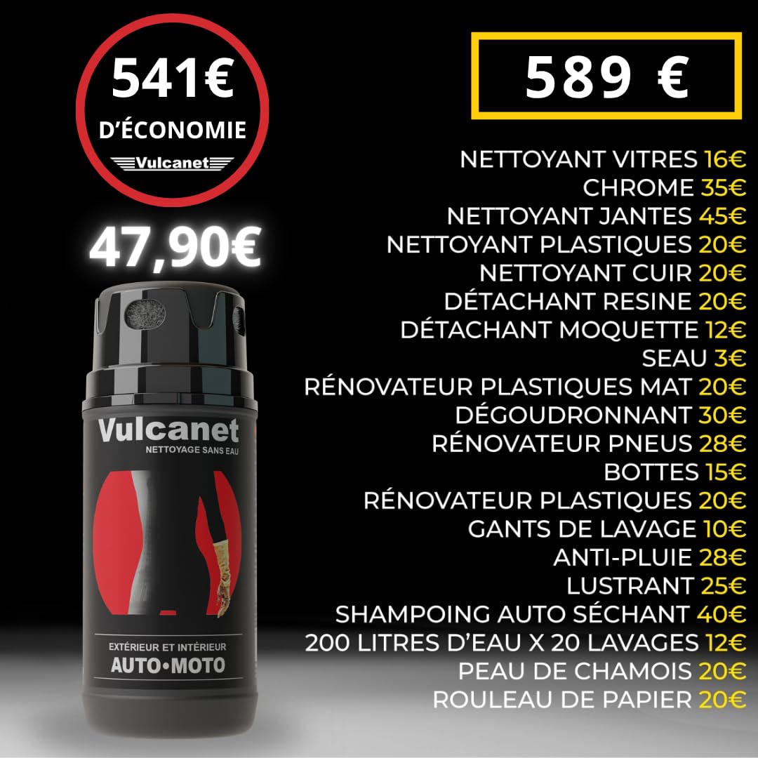 Vulcanet - Nouveau - 80 Nettoyants Auto Moto + Microfibre + Pinceau de précision + Pochette Transport, Nettoie, Dégraisse, Protège - Alcantara Race Tex - Peinture Mat/Brillant, Int/Ext, sans Eau