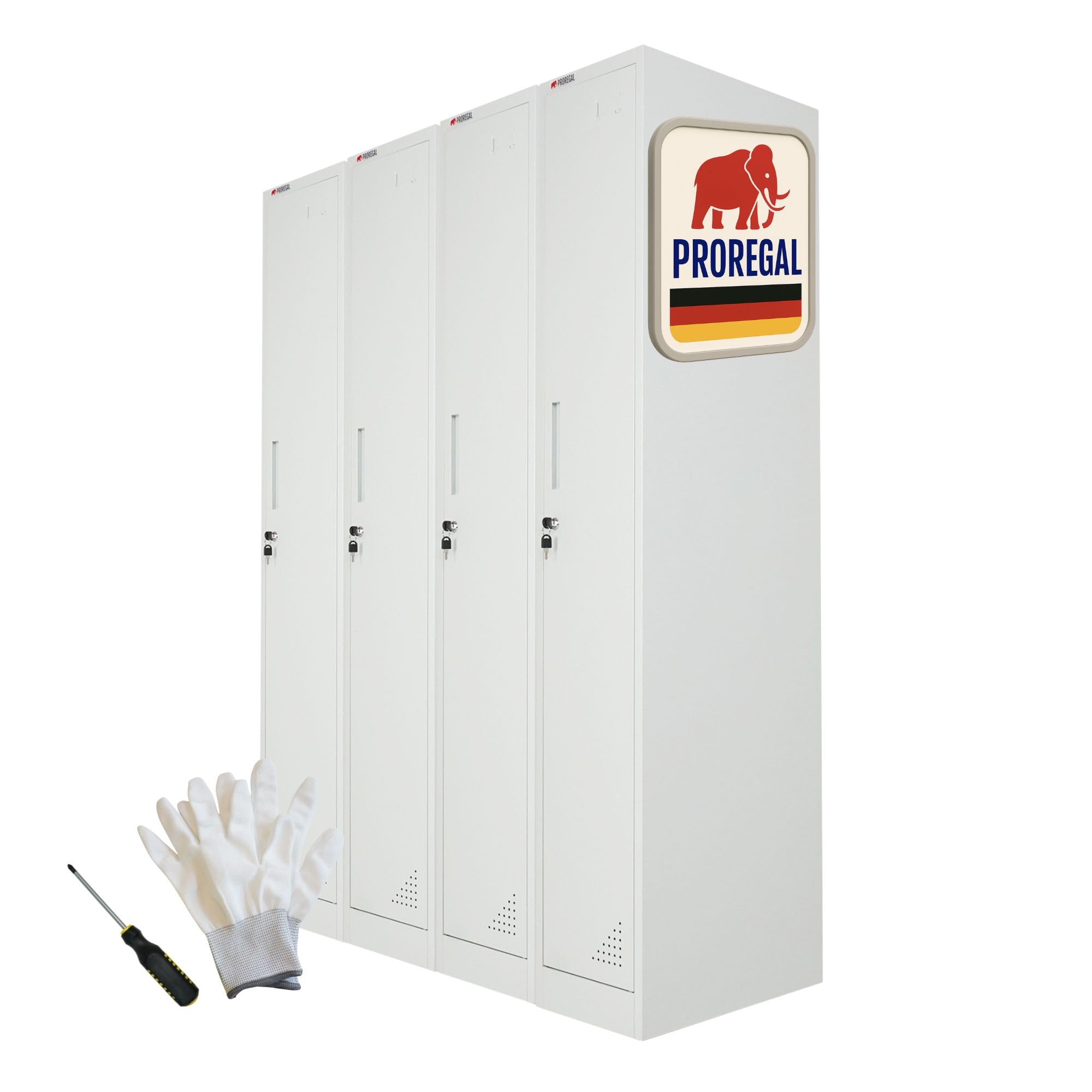 PROREGAL Spind Schrank Elephant Metall Spind Schrank Elephant Metall mit 4 Abteilen, abschließbar, 180x30x50 cm