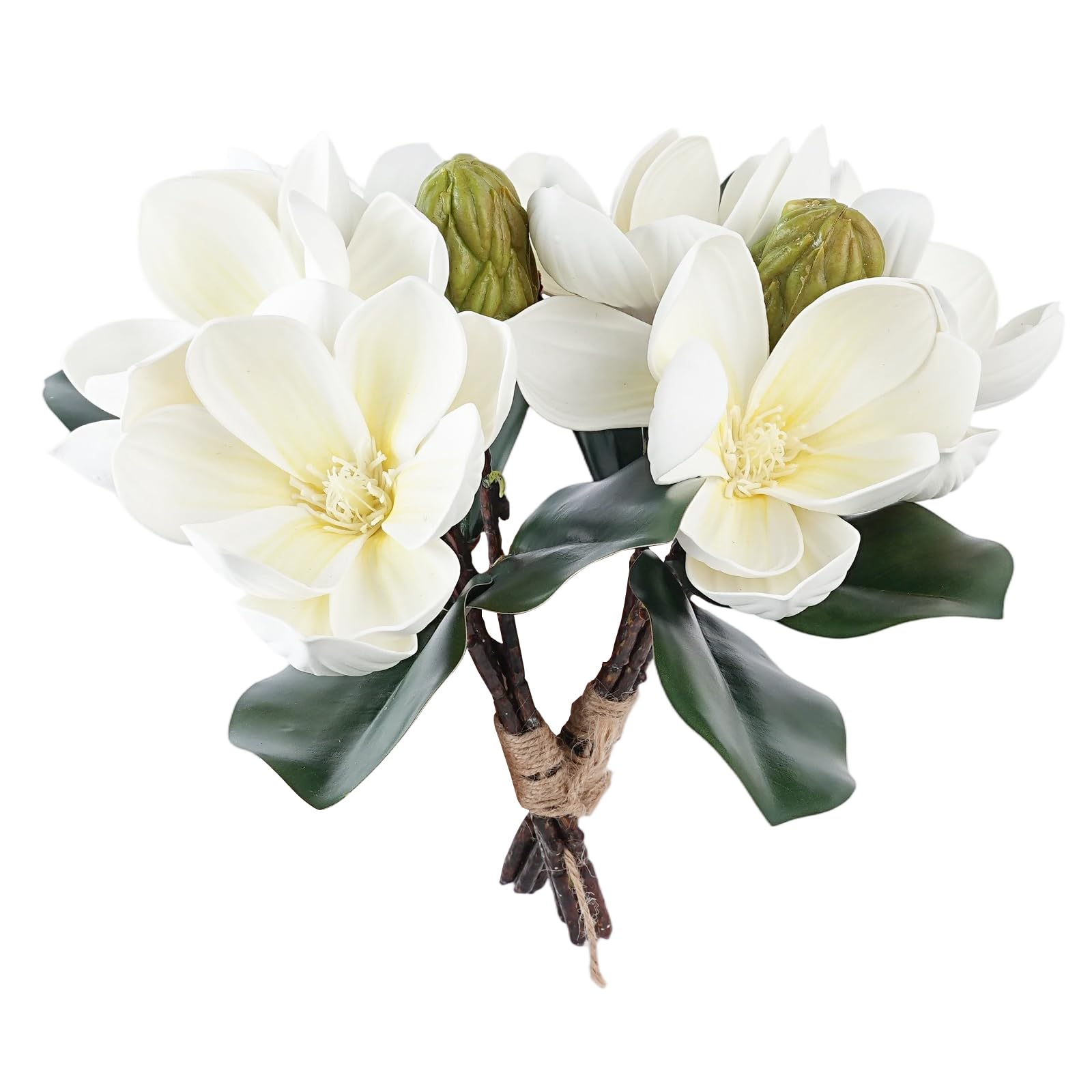 Emivery 2Pcs Artificial Magnolia Flowers, Real Touch Silk Magnolia Floral Arrangement, Fake Flowers Centerpiece for Home Dining Table Office Bathroom Shelf Decoration