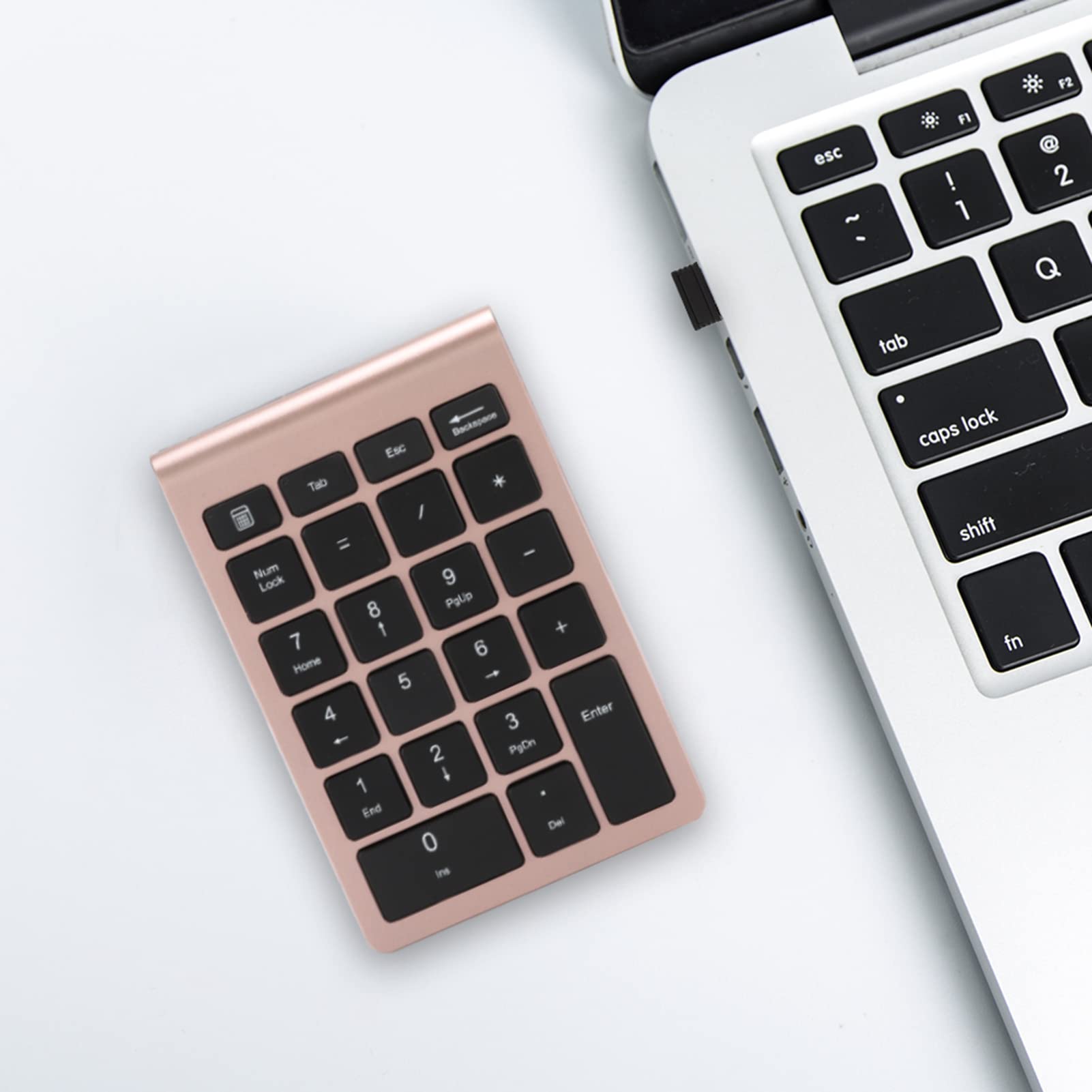 Bezprzewodowa Klawiatura Numeryczna, 22 Klawisze, USB Plug and Play, 80 Godzin Użytkowania, Konstrukcja ze stopką nożycową, kompatybilność zXP, Vista, 7/8/10 (Różowe złoto)