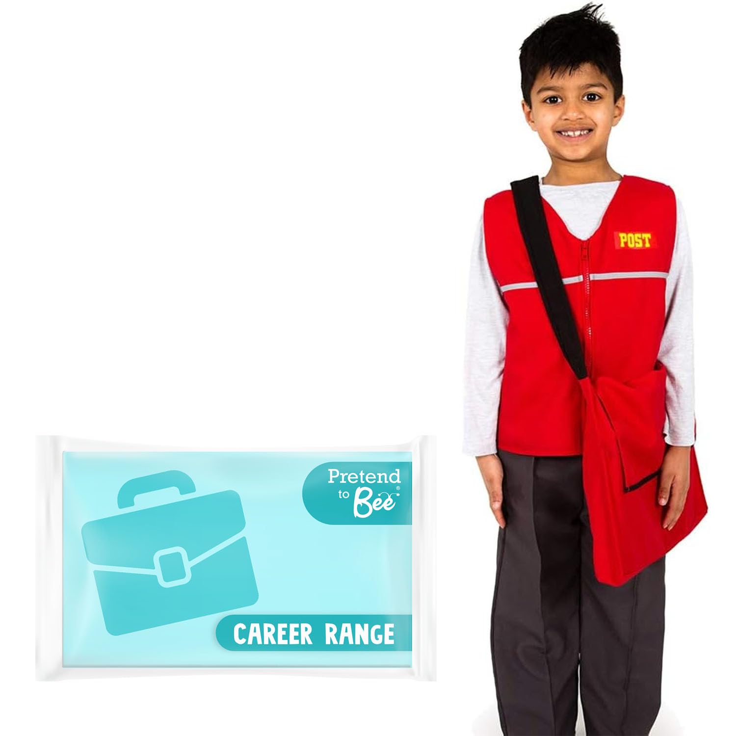 PRETEND TO BEE Postal Worker Dress Up Costume for Kids/Toddlers, 3-5 Years, Red