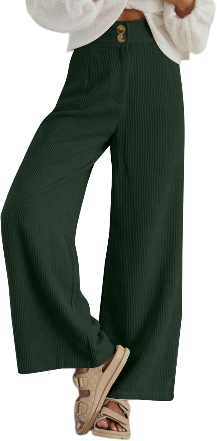 Sidefeel Corduroy Pants for Women 2025 Casual High Waisted Double Buttoned Stretchy Loose Fit Wide Leg Pants with Pockets