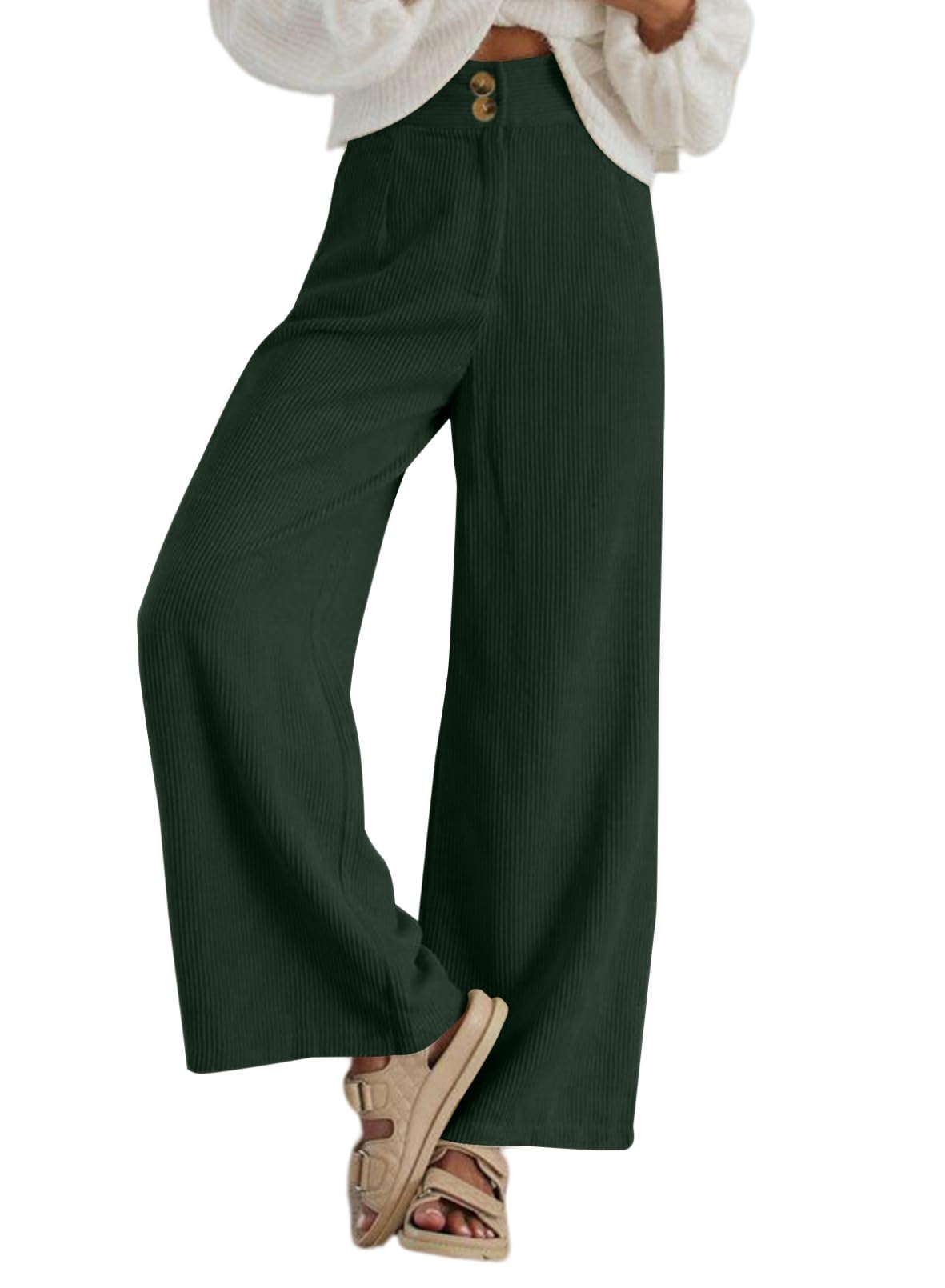Sidefeel Corduroy Pants for Women 2026 Casual High Waisted Double Buttoned Stretchy Loose Fit Wide Leg Pants with Pockets