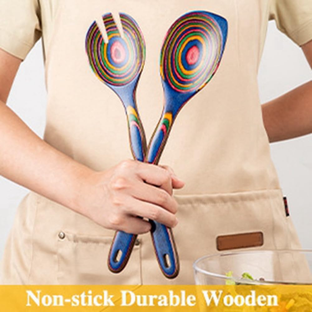Juego de Cucharas de Sopa de Utensilios de Cocina de Madera de Piezas, Suministros de Cocina de Madera, Espátula Grande y Colorida Antiadherente, Herramientas de Cocina