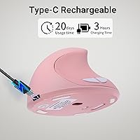 Vista 3 de Mouse inalámbrico vertical de 2.4G con receptor USB, 6 botones, diseño vertical ergonómico hacia adelante y hacia atrás, ratones verticales Rosado