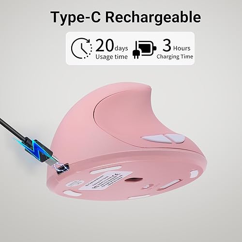 Miniatura 5 de Mouse inalámbrico vertical de 2.4G con receptor USB, 6 botones, diseño vertical ergonómico hacia adelante y hacia atrás, ratones verticales