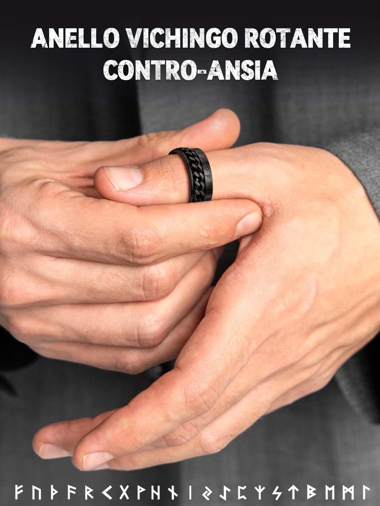 FaithHeart Anti-stress Anello Vichingo a Catena Ruotabile Ansiolitico Anello Uomo Runa Anello Personalizzabile Nome Inciso Data Inciso Anello Punk Hip-pop Taglia IT 14-32