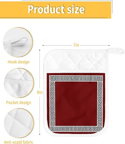 Miniatura 3 de Wine Red Black 2Pcs Pot Holders for Kitchen,Non Slip &amp; Heat Insulation Terry Cloth Potholder Set with Pocket,Thick Hot Pad Oven Mitts Trivet