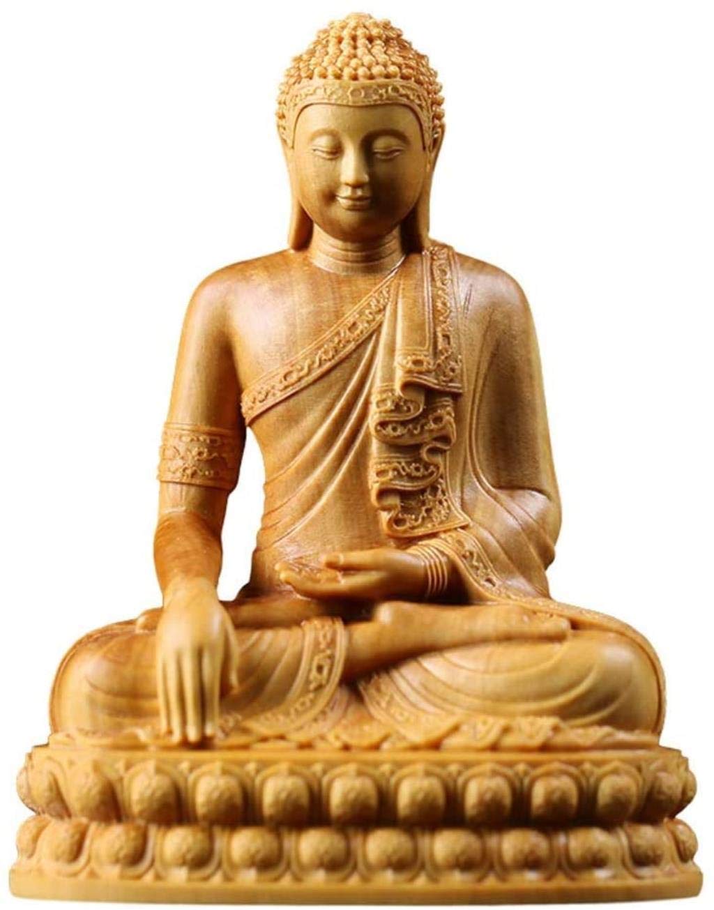 YNIYUJKL Feng Shui Ornaments Decoration Boxwood Serene Sitting Buddha Statue Handmade Meditating Sculpture Figurine Decorative