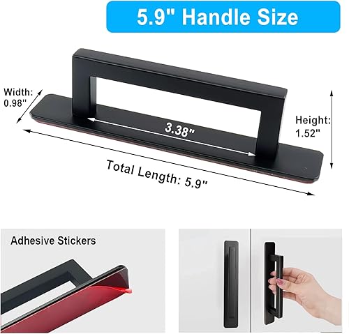 Miniatura 2 de Manijas autoadhesivas para gabinete, acero inoxidable de 6 pulgadas, sin perforaciones, asas de fácil instalación para puertas de gabinete, ventana,