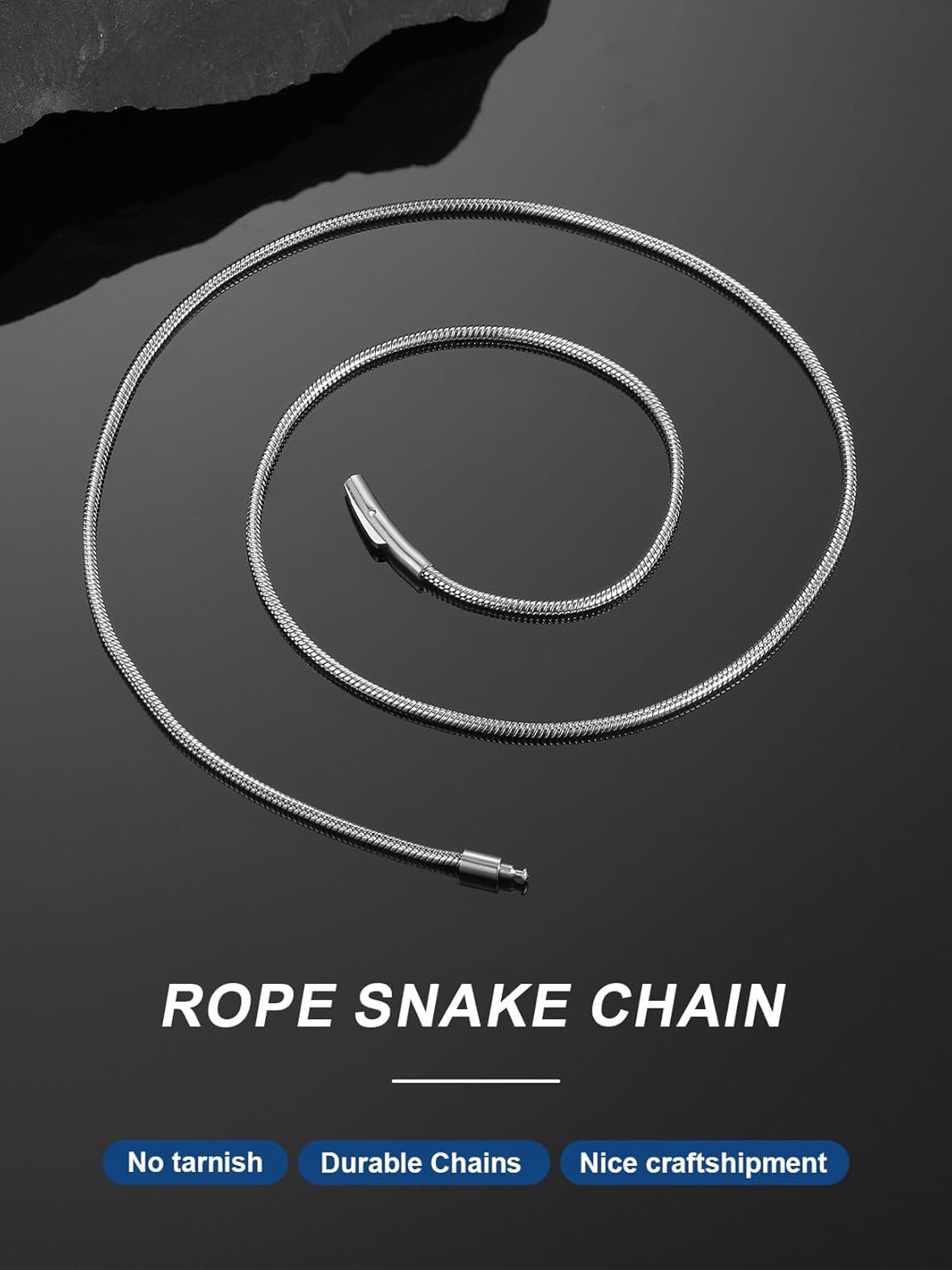 ChainsPro Round Snake Chain for Men Women Choker Layered Necklaces, 16-30inch Stainless Steel/Gold Plated/Black Hip Hop Men's Chain Necklace - Image 5