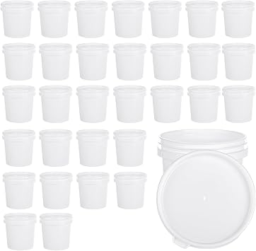AKOLAFE 32 Pack Small Paint Bucket for Painting Pint Touch Up Paint Containers with Lids Empty Paint Cans Plastic Paint Storage Containers 1/2 Quart Paint Cans Hand Held Paint Pail for Leftover Paint