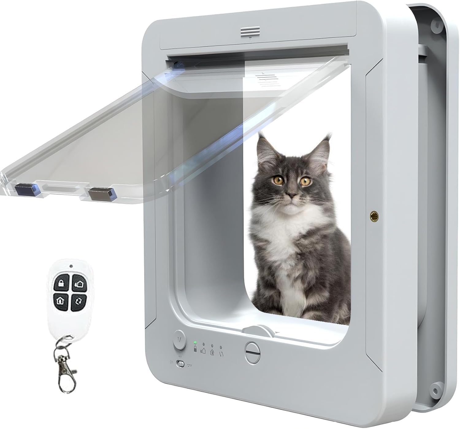 Solapa de microchip para puerta de gato con 2 collares de sensor y control remoto, tamaño de apertura: 7.7 x 8.3 pulgadas, apto para mascotas, fácil instalación y diseño duradero