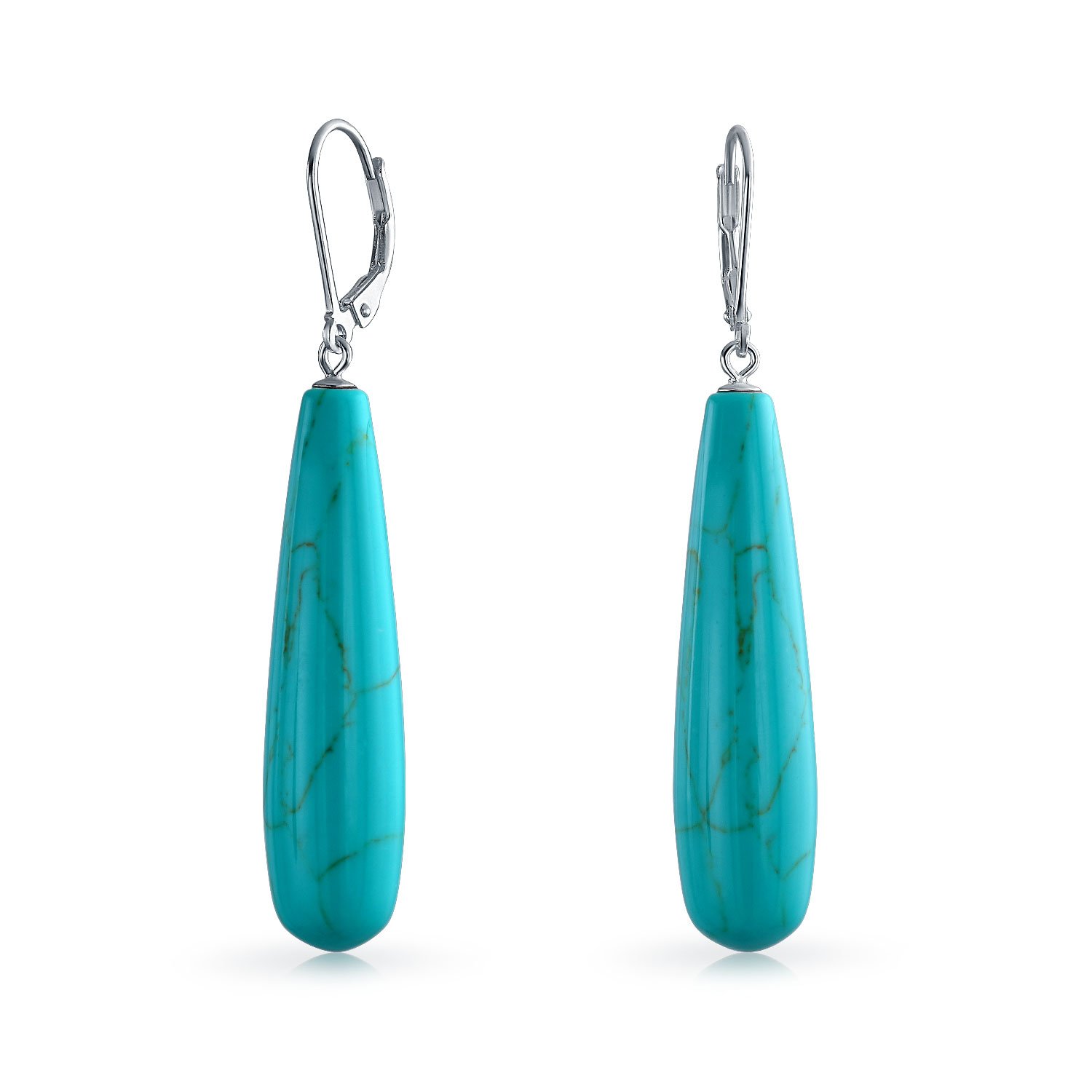 Long Simple Linear Quartz Turquoise Onyx Lapis Lazuli Gemstone Elongated Teardrop Lever Back Dangle Earrings Western Jewelry For Women Teen .925