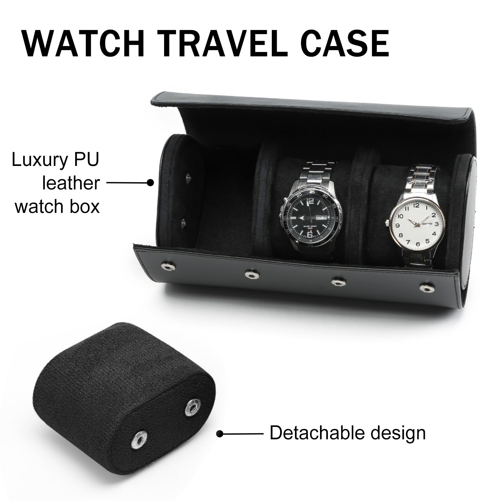 Estuche de Viaje para 3 Relojes, Caja Rollo de Piel Sintética, Almacenamiento Portátil, Vitrina de Pulsera para Navidad, Aniversario, Cumpleaños