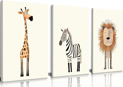 Miniatura 1 de Arte de pared de safari para cuarto de bebé, lienzo de animales para decoración de pared, diseño de jirafa, león, cebra, selva, pósteres para bebé,