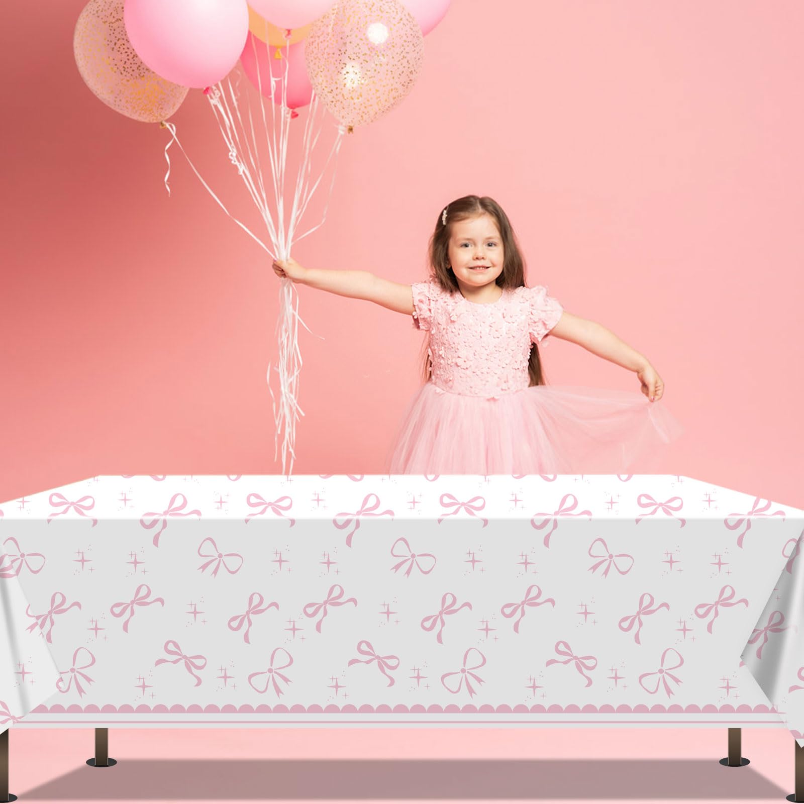 APUXXJUPA Lot de 4 nappes avec nœud blanc et rose pour décoration d' anniversaire, fête prénatale, fille, femme, enterrement de vie de jeune fille, 130 x 220 cm