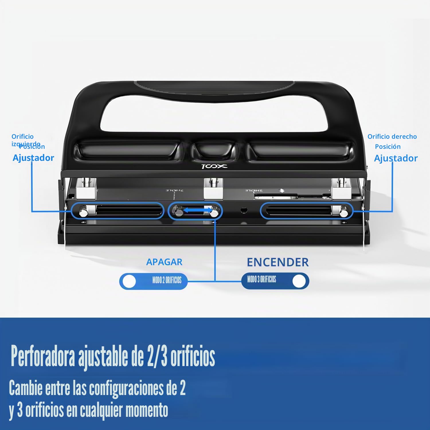 XOOL Perforadora de Papel, 3 Agujeros, 40 Hojas de Capacidad, Metal Resistente, Fuerza Reducida