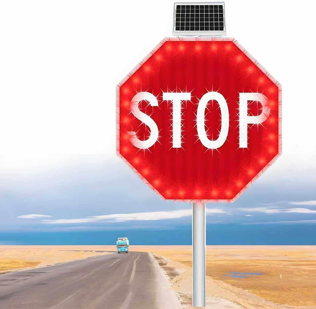 30-Inch Solar-Powered LED Flashing Stop Sign - Durable Aluminum Octagonal Traffic Sign for Enhanced Road Safety, Bright Red Warning Signal for Vehicles and Pedestrians
