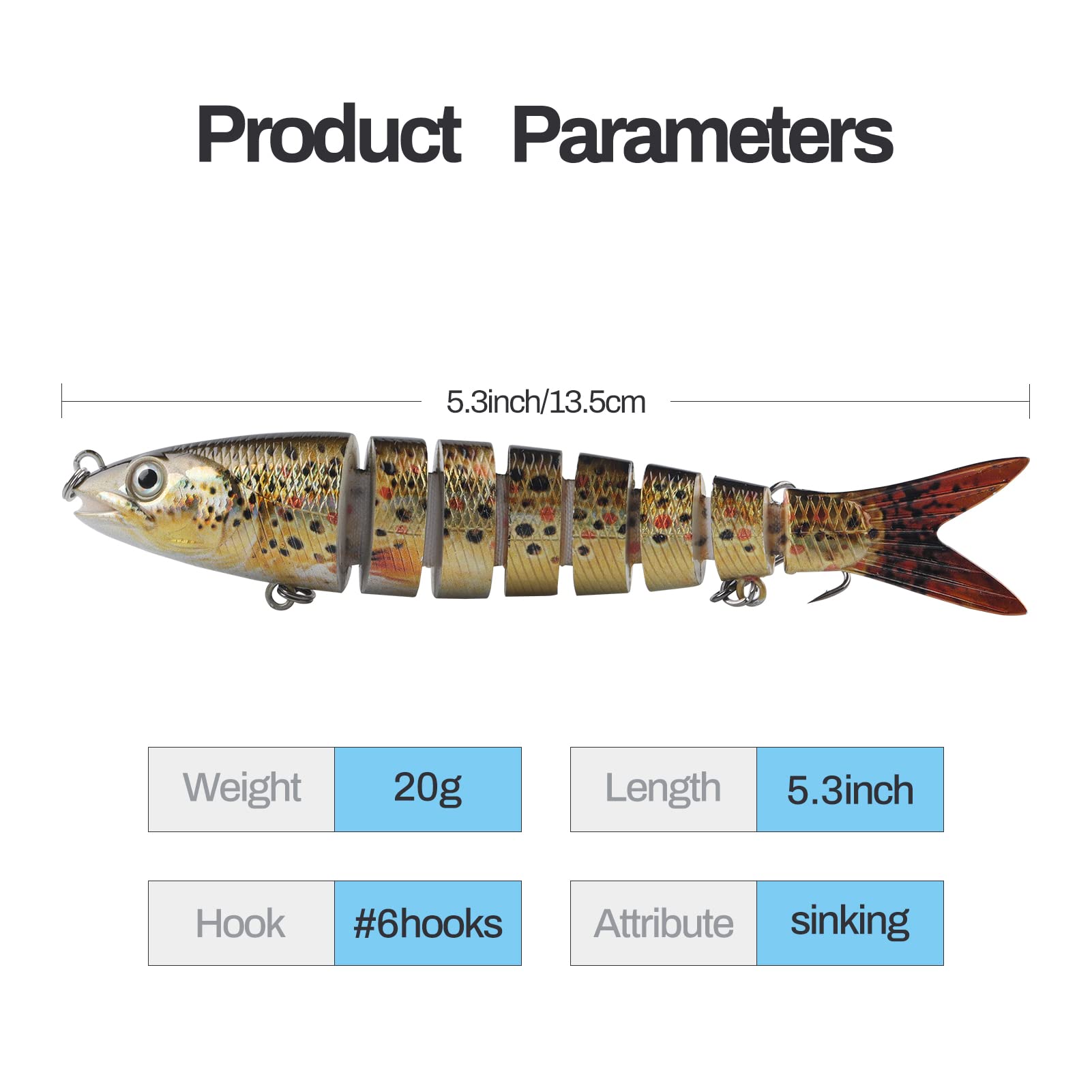 3pcs Animated Swimbait Fishing Lures For Bass, Trout, Pike - 9 Segment Jointed, 13.5cm, 20g, High Carbon Hooks - View #6