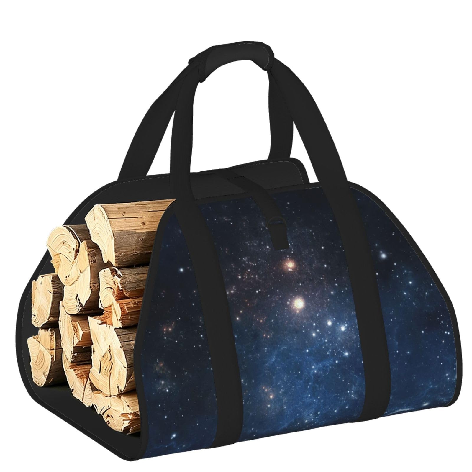 Ayyqwe Black Galaxy Space. Print Firewood Bag Wood Waterproof Versatile Camping Picnic Storage Daily Home