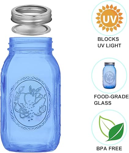 Miniatura 9 de eleganttime Tarros Mason de boca ancha de 32 onzas, paquete de 9 tarros Mason con tapas herméticas y bandas, tarros transparentes de 32 onzas para