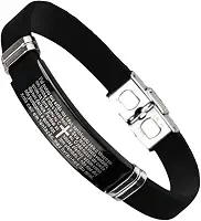 Pulseira Masculina Pai Nosso Aço Preta Bracelete Premium Oração